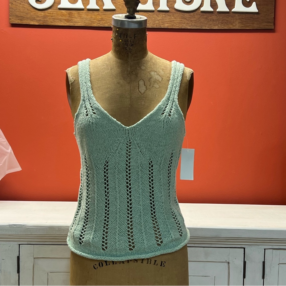 Skimming Crochet V-Neck Tank. Color Mint Green.